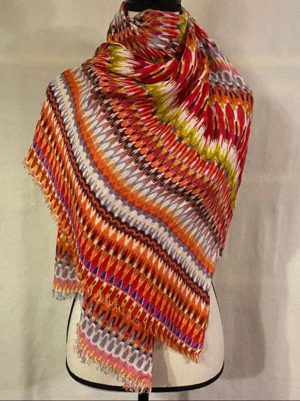 NWT Loft rayon linen blend woven oblong chevron stripes block print scarf